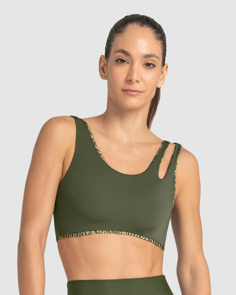 Top deportivo doble faz diseño asimétrico#color_a44-verde-estampado
