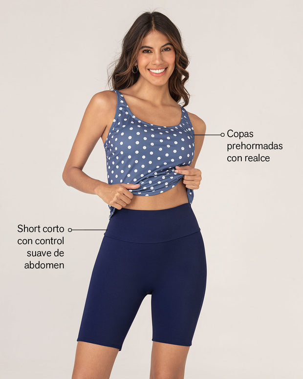 Vestido de baño de 2 piezas con camiseta y short de buen cubrimiento Tankini