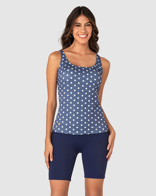 Vestido de baño de 2 piezas con camiseta y short de buen cubrimiento Tankini#color_a63-estampado-puntos-azul