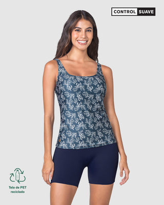 Vestido de baño de dos piezas Camiseta y Short de control de abdomen#color_589-estampado-corales