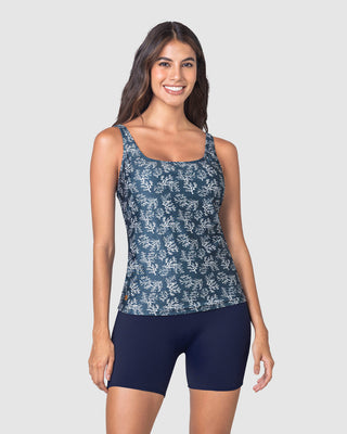 Vestido de baño de dos piezas Camiseta y Short de control de abdomen#color_589-estampado-corales