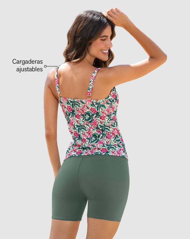 Vestido de baño de dos piezas Camiseta y Short de control de abdomen