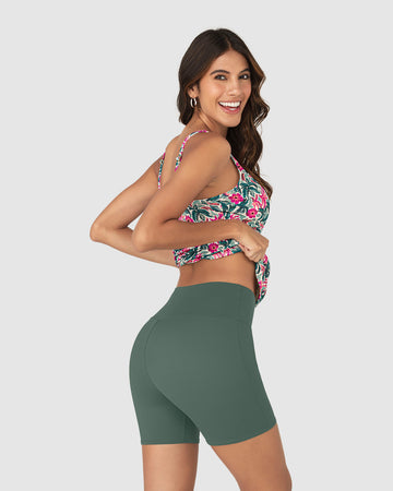 Vestido de baño de dos piezas Camiseta y Short de control de abdomen#color_830-estampado-flores-verde