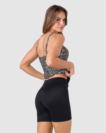 Vestido de baño de dos piezas Camiseta y Short de control de abdomen#color_c08-estampado-negro