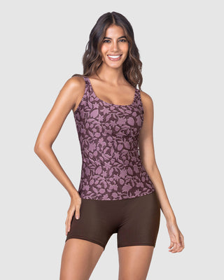 Vestido de baño con camiseta y short elaborado con botellas PET#color_447-estampado-flores-uva