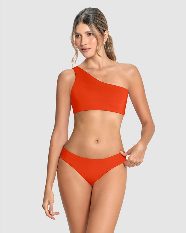 Bikini con top de un solo hombro y panty pretina en V