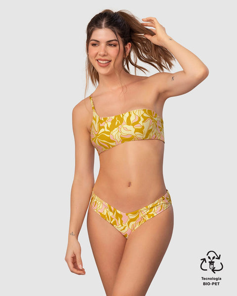 Bikini con top asimétrico ligero y panty con pretina en V#color_100-estampado-floral