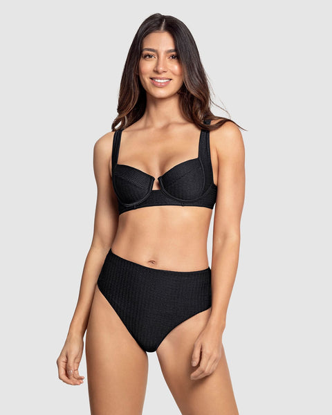 Bikini en textura acanalada con panty tiro alto y top con arcos#color_700-negro