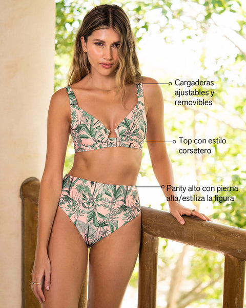 Bikini con panty tiro alto y top corsetero#color_276-estampado-tropical