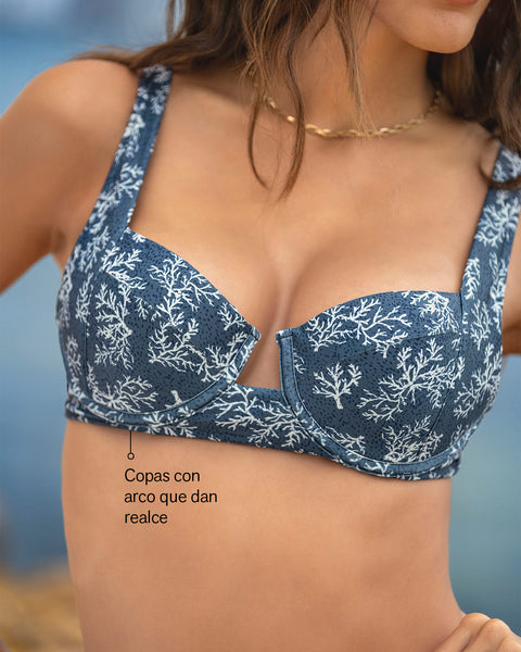 Bikini con panty tiro alto y top corsetero#color_589-estampado-corales
