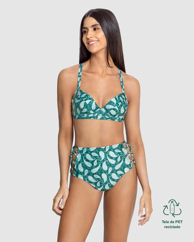 Bikini elaborado con botellas PET recicladas#color_666-estampado-arabescos-verde