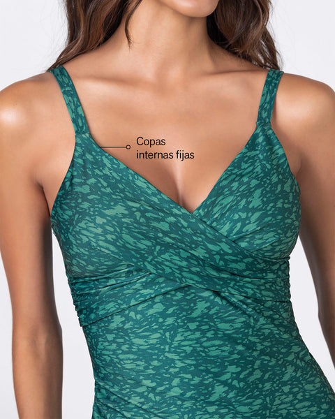 Vestido de baño camiseta drapeada + short#color_182-estampado-piel-verde