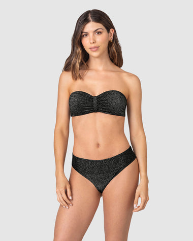 Bikini en tela brillante strapless y panty de laterales anchos#color_701-negro