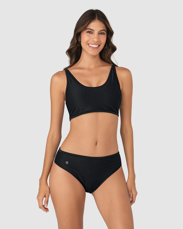Bikini tiro alto en textura acanalada