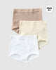 Paquete x 3 confortables panties clásicos de ajuste y cubrimiento total#color_984-cafe-claro-blanco-marfil