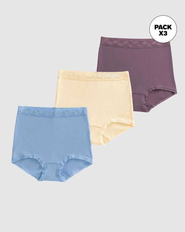 Paquete x 3 panties clásicos de ajuste y cubrimiento total