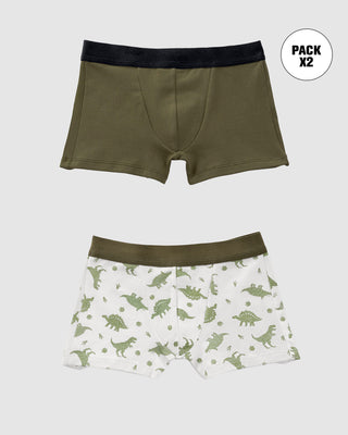 Bóxers cortos x2 niño#color_s09-verde-militar-marfil-estampado-dinosaurios