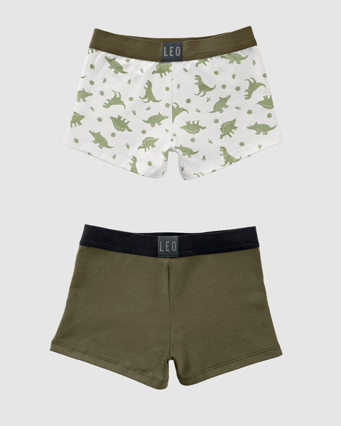 Bóxers cortos x2 niño#color_s09-verde-militar-marfil-estampado-dinosaurios