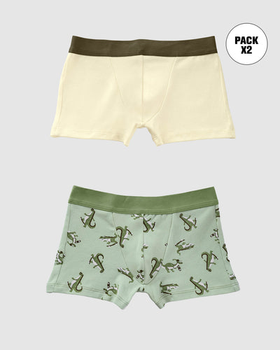 Bóxers cortos x2 niño#color_s10-marfil-verde-estampado-dinosaurio