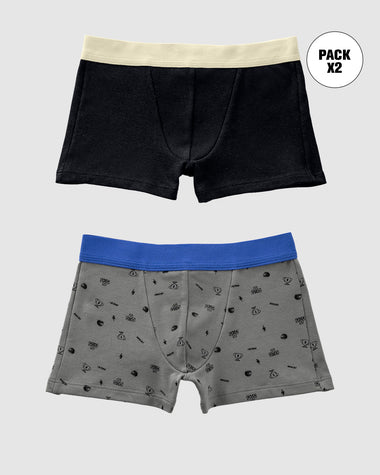 Bóxers cortos x2 niño#color_s12-negro-gris-estampado