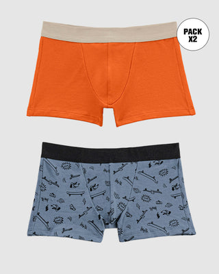Bóxers cortos x2 niño#color_s13-naranja-azul-estampado