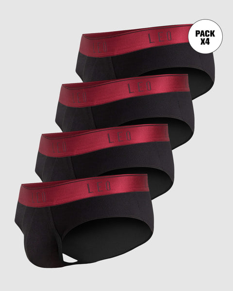 Paquete x 4 bóxers brief de alta transpiración en microfibra ideales para uso diario#color_079-negro-elastico-rojo