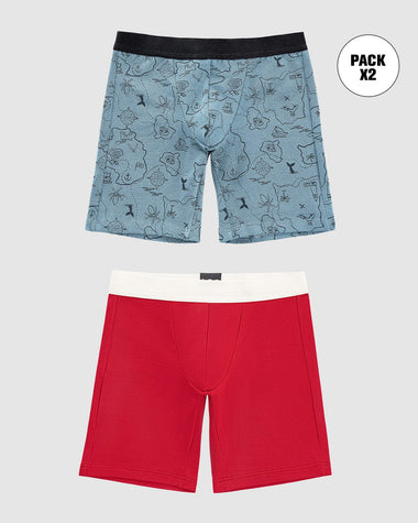 Paquete x2 bóxer largo para niño#color_s06-rojo-azul-estampado-piratas
