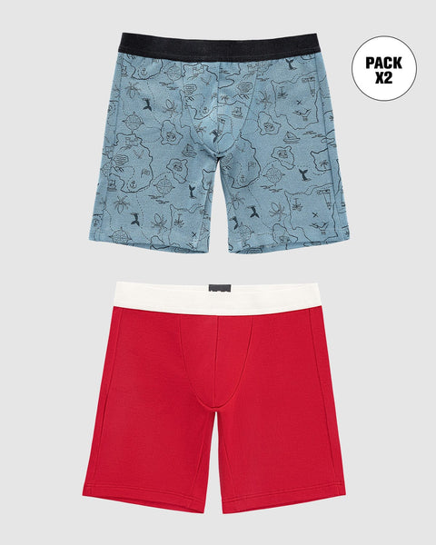Paquete x2 bóxer largo para niño#color_s06-rojo-azul-estampado-piratas