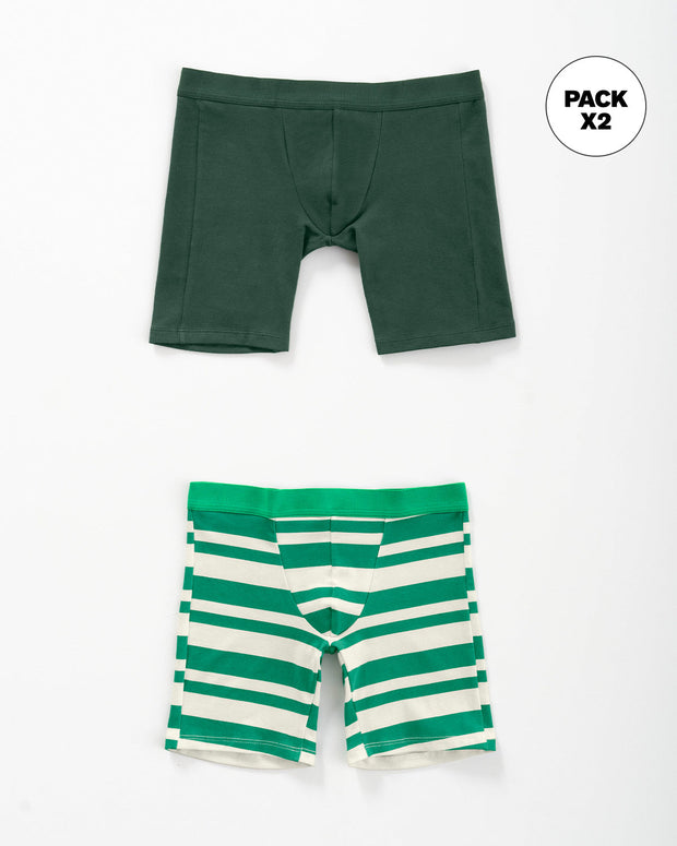 Paquete x 2 bóxer largo en algodón para niño#color_s25-rayas-verde