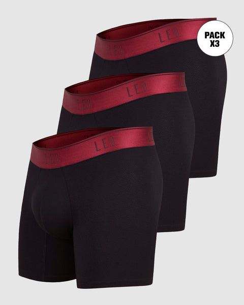 Paquete x 3 bóxers medios diseño ergonómico ultrafresco y cómodo en microfibra#color_079-negro-elastico-rojo