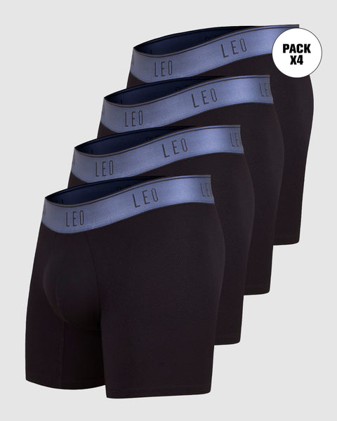 Paquete x 4 bóxers medio diseño ergonómico ultrafresco y cómodo en microfibra#color_074-negro-elastico-azul