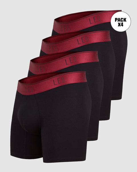 Paquete x 4 bóxers medio diseño ergonómico ultrafresco y cómodo en microfibra#color_079-negro-elastico-rojo