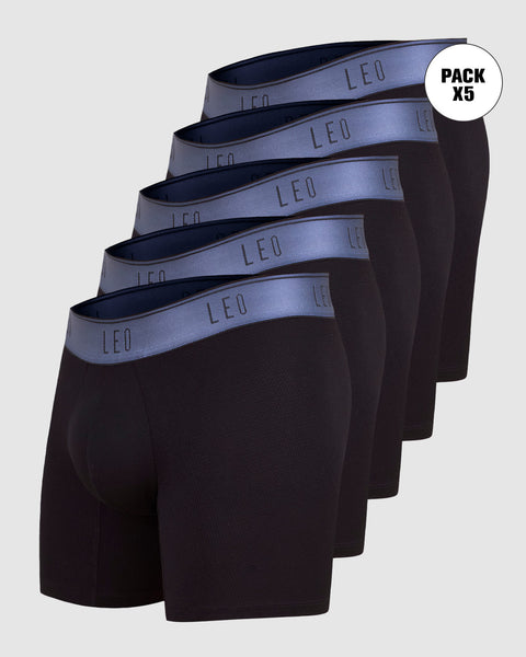 Paquete x 5 bóxers medio diseño ergonómico ultrafresco y cómodo en microfibra#color_074-negro-elastico-azul