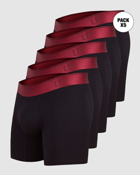 Paquete x 5 bóxers medio diseño ergonómico ultrafresco y cómodo en microfibra#color_079-negro-elastico-rojo