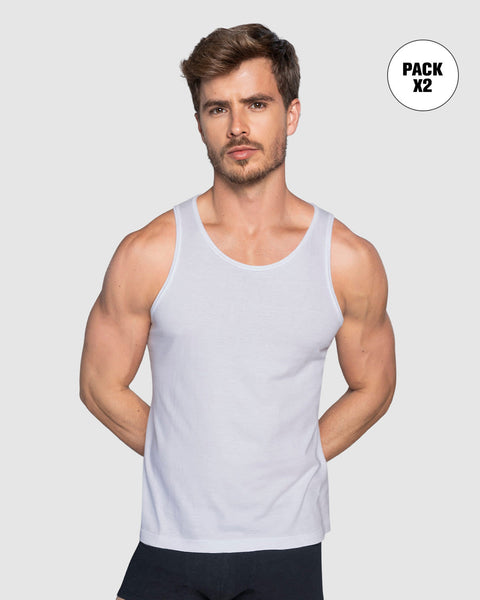 Paquete x2 camisillas en algodón silueta semiajustada para hombre#color_000-blanco