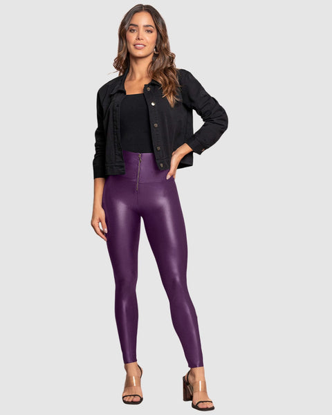 Leggings con control de abdomen y acabado efecto cuero#color_429-morado-medio