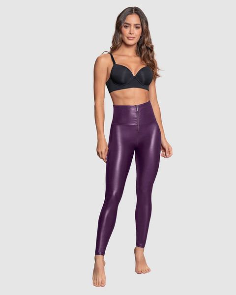 Leggings con control de abdomen y acabado efecto cuero#color_429-morado-medio