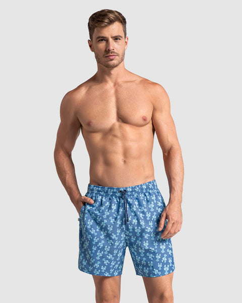 Pantaloneta de baño con malla interna y cintura ajustable#color_b40-estampado-azul-cangrejo