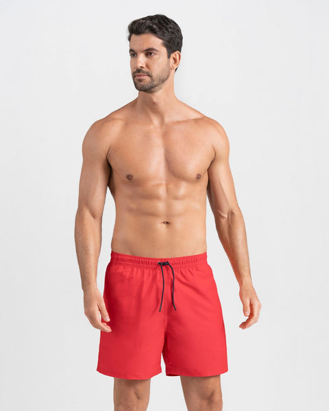 Pantaloneta de baño masculina con práctico bolsillo al lado derecho#color_323-rojo-medio