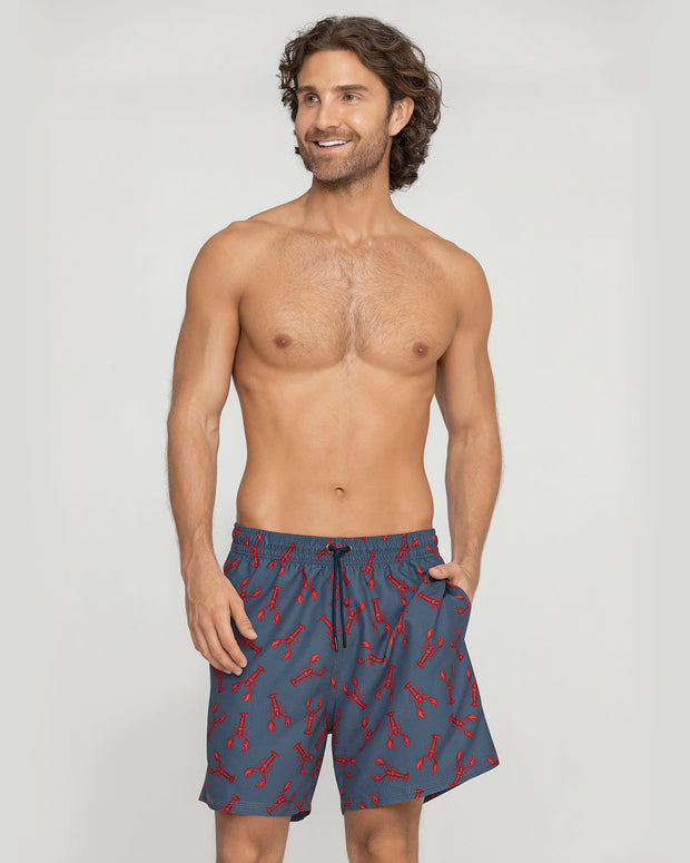 Pantaloneta de baño masculina con práctico bolsillo al lado derecho#color_a63-estampado-langosta