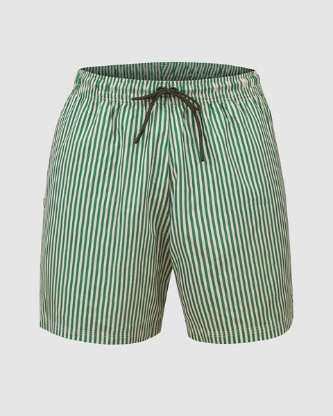 Pantaloneta de baño masculina con práctico bolsillo al lado derecho#color_a78-estampado-rayas-verdes