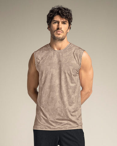Camiseta manga sisa deportiva y de secado rápido para hombre#color_014-estampado-beige-medio
