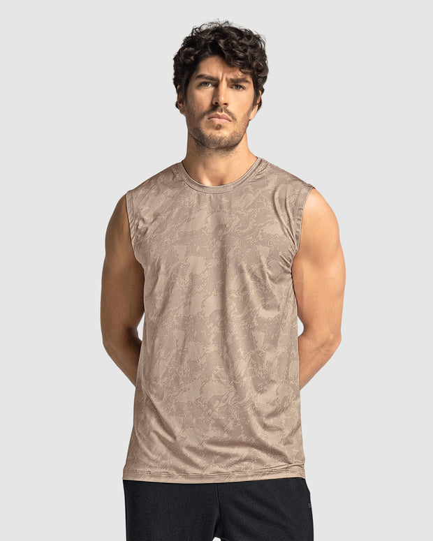 Camiseta manga sisa deportiva y de secado rápido para hombre#color_014-estampado-beige-medio