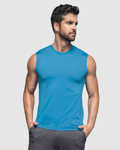 Camiseta manga sisa deportiva y de secado rápido para hombre#color_519-azul