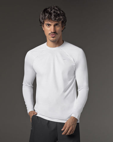 Camiseta deportiva masculina manga larga con protección UV#color_000-blanco
