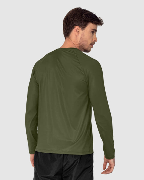 Camiseta deportiva masculina manga larga con protección UV#color_604-verde-oscuro