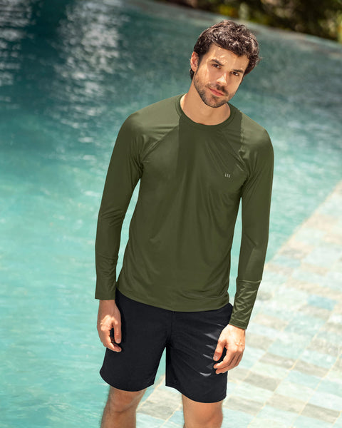 Camiseta deportiva masculina manga larga con protección UV#color_604-verde-oscuro