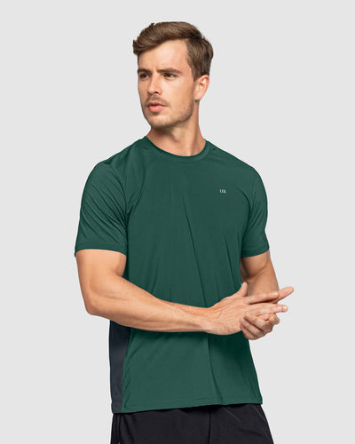 Camiseta deportiva de tacto suave con mallas transpirables laterales#color_611-verde