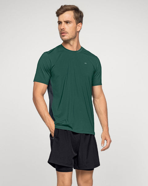 Camiseta deportiva de tacto suave con mallas transpirables laterales#color_611-verde