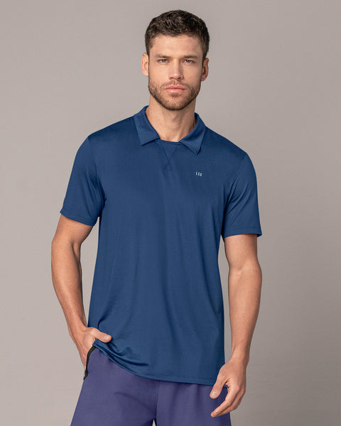 Camiseta deportiva transpirable con cuello tipo polo#color_559-azul-oscuro